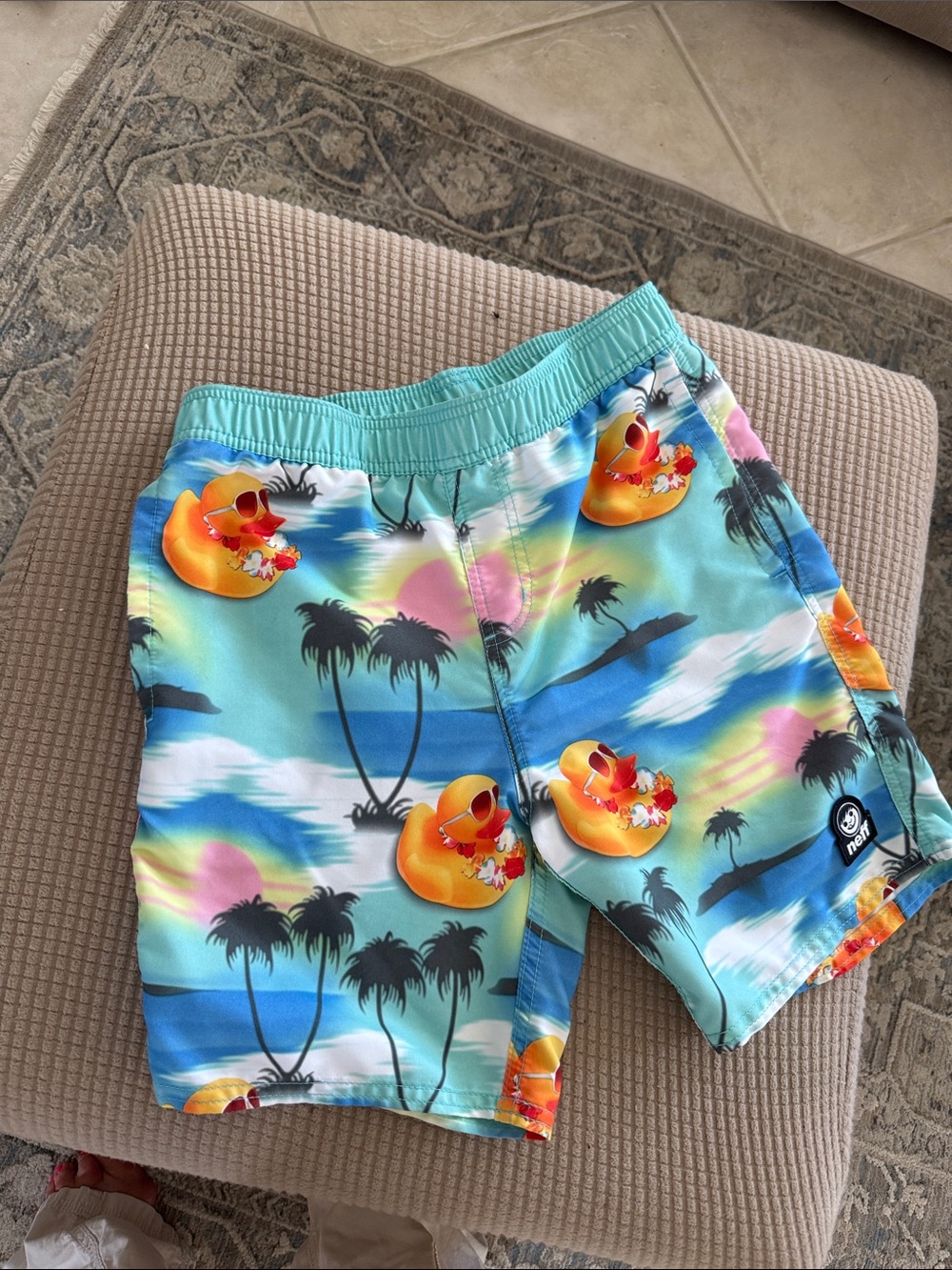 Neff Size M Aqua Multi Rubber Duck Palm Print Swim Shorts